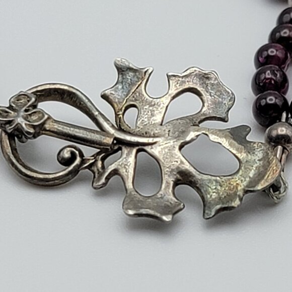 Vintage Sterling Silver Garnet Beaded Bracelet 7.5 In Leaf Toggle Clasp Native - Picture 6 of 9